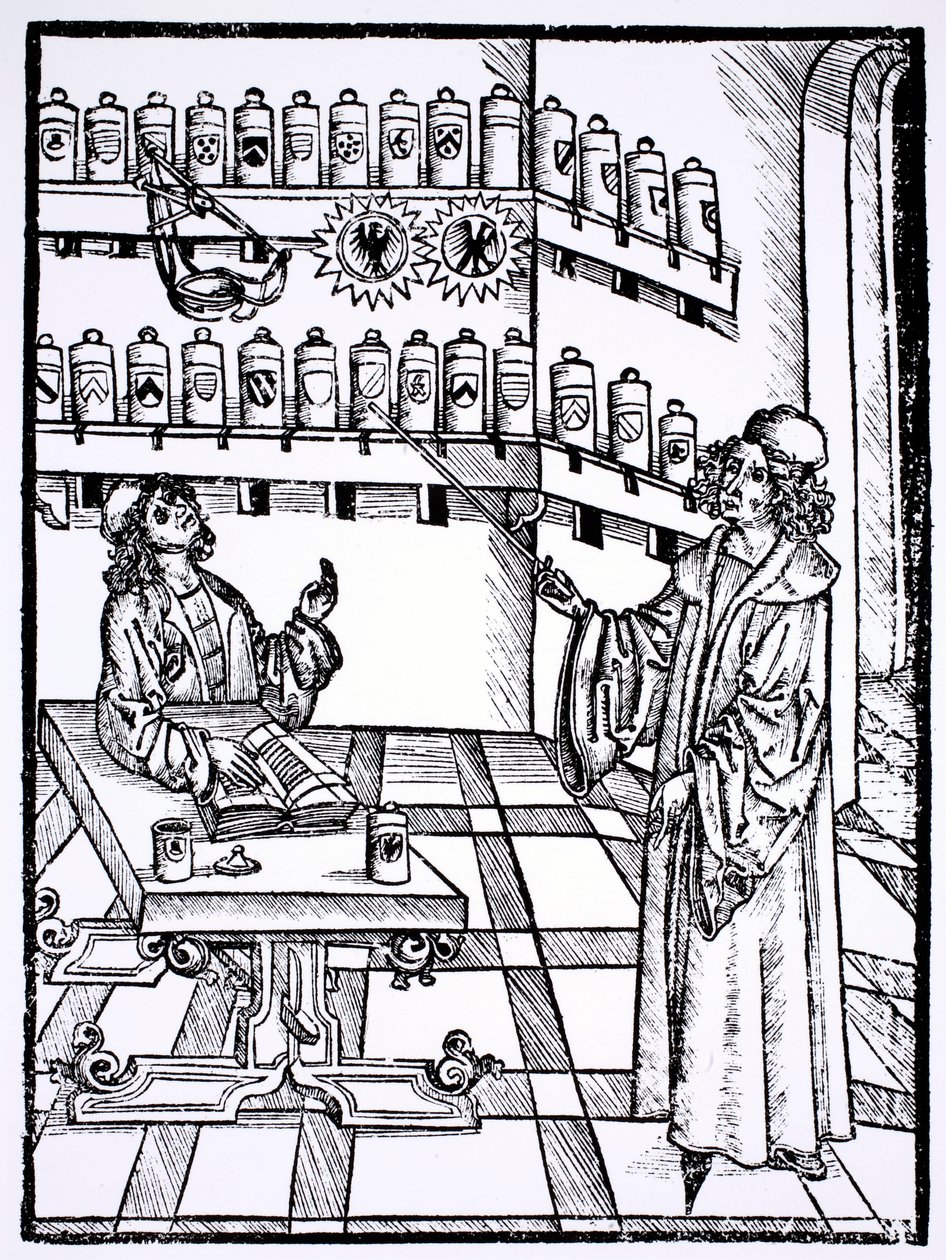 Apothecary的商店，来自&39;The Book of Cirugia&39;于1497年出版的斯特拉斯堡 作者 Hieronymus Brunschwig