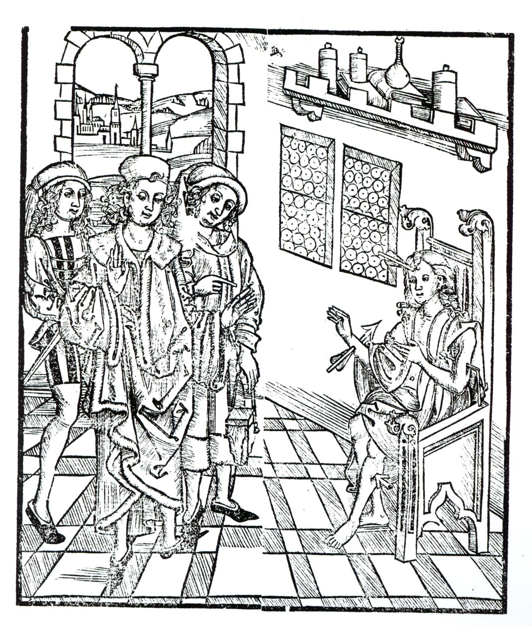 1497年，斯特拉斯堡出版的“Das Buch der Cirugia”中，外科医生探视了一名患有箭伤的男子 作者 Hieronymus Brunschwig