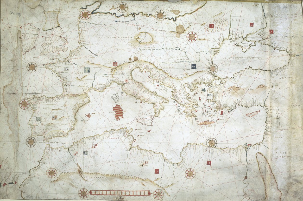 地中海，黑海和东北大西洋地图 作者 维拉扎诺（Hieronymus Verrazano）