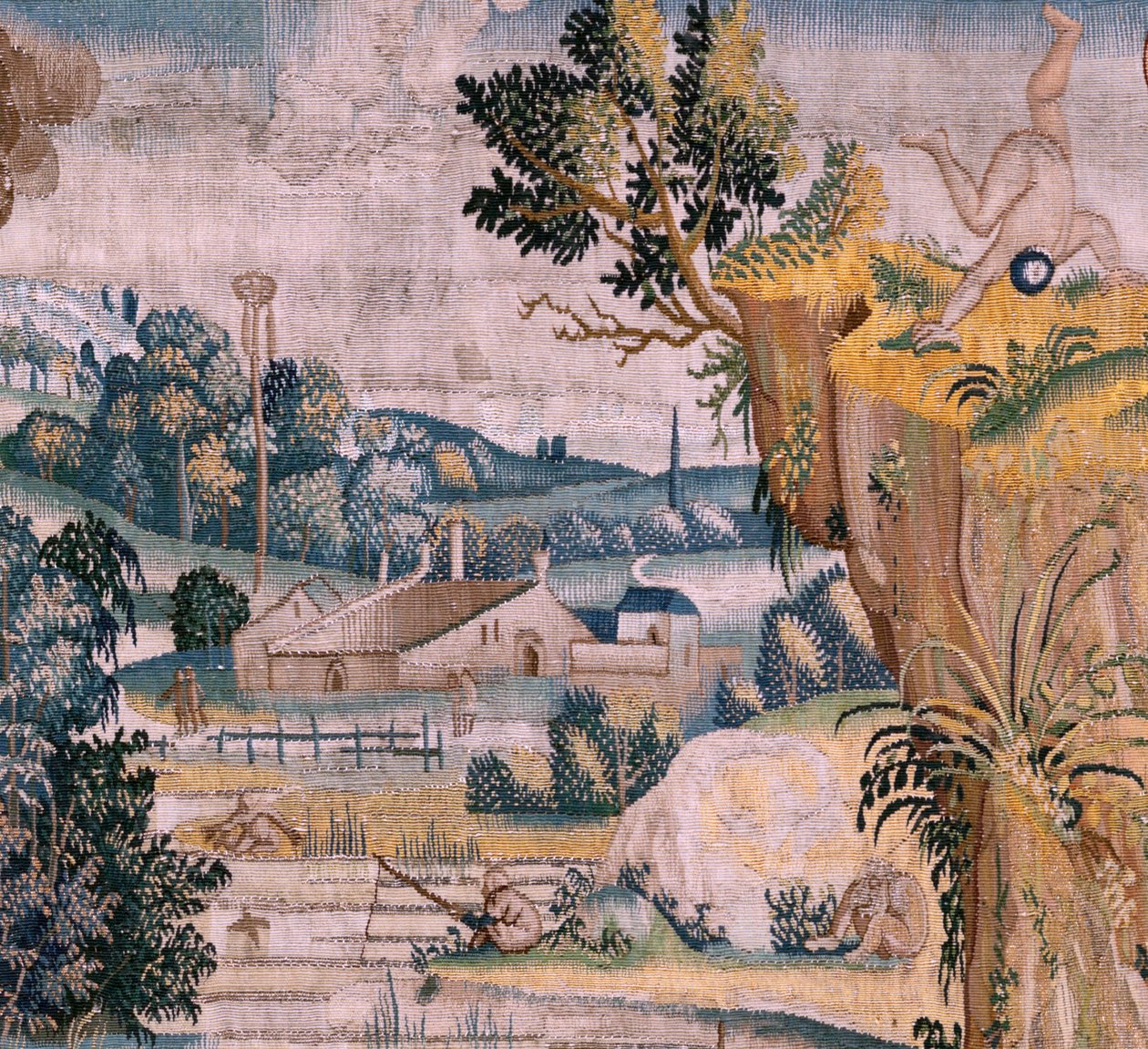佛兰德挂毯根据 Hieronymus Bosch 设计的系列挂毯。祈祷中的圣安东尼（San Antonio en oración）。系列中的第二块挂毯。款式灵感来自 Hieronymus Bosch 的作品。制作地点 布鲁塞尔，未知作坊。1560 年前。织物 作者 Hieronymus（之后）Bosch
