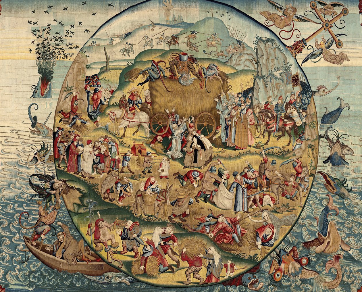 灵感源自希罗尼穆斯-博斯（Hieronymus Bosch）作品的挂毯，约 1560 年（金、银、丝绸和羊毛 作者 Hieronymus（之后）Bosch