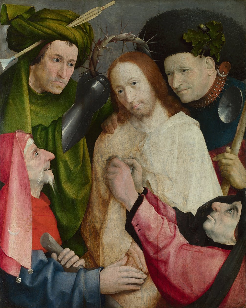 基督嘲笑（用荆棘王冠）c.1490-1500（面板上的油） 作者 Hieronymus Bosch
