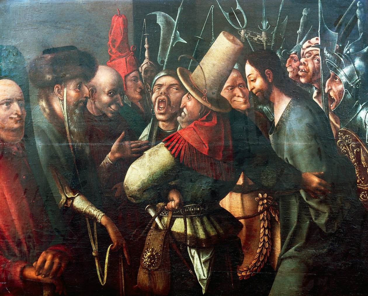 基督被带到彼拉多面前，由Hieronymus Bosch（约1450-1516年）创作，油画板，61x77厘米。荷兰 作者 Hieronymus Bosch