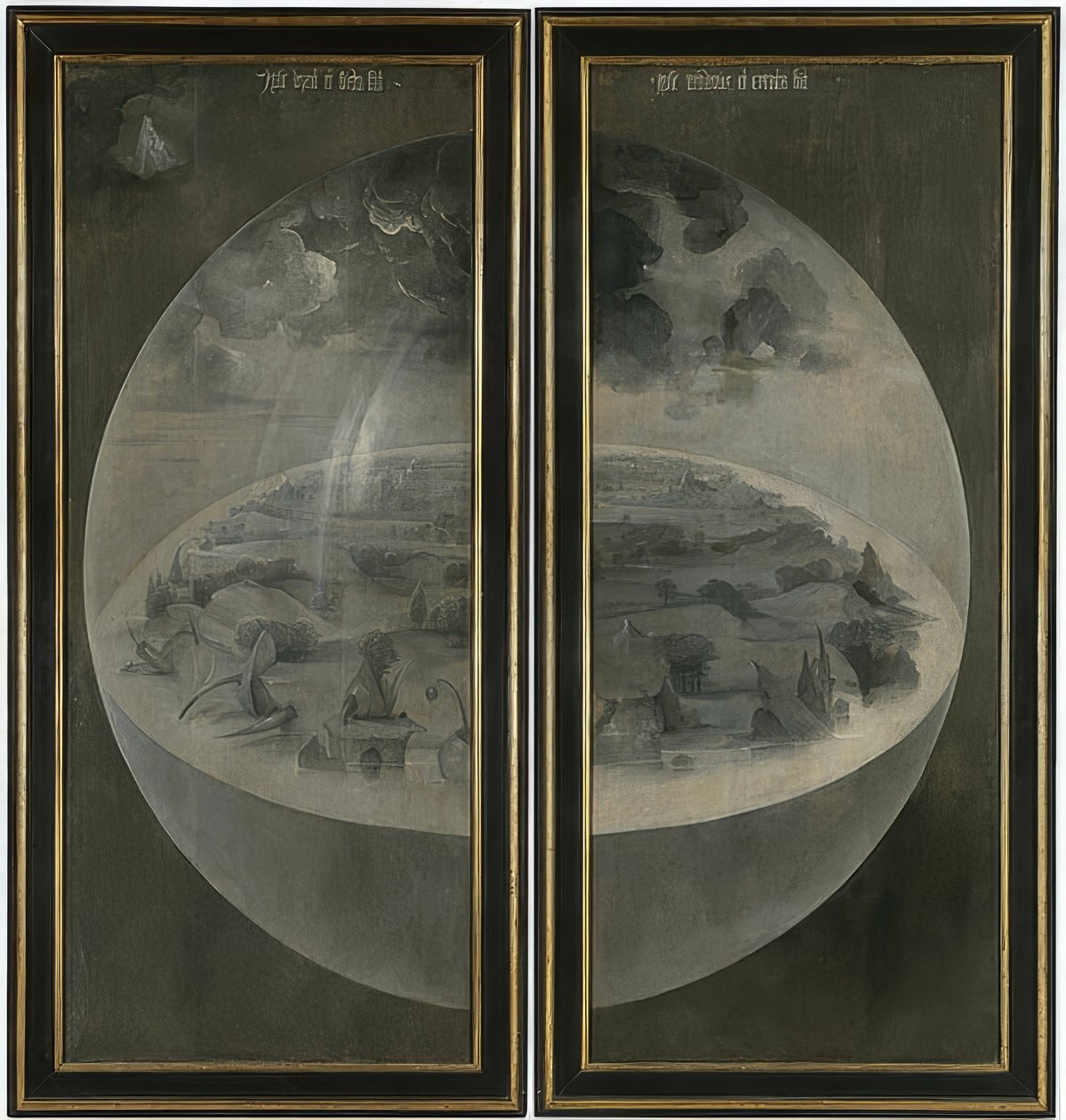 人间乐园。三联画，背部：创作。约于1500-05年 作者 Hieronymus Bosch