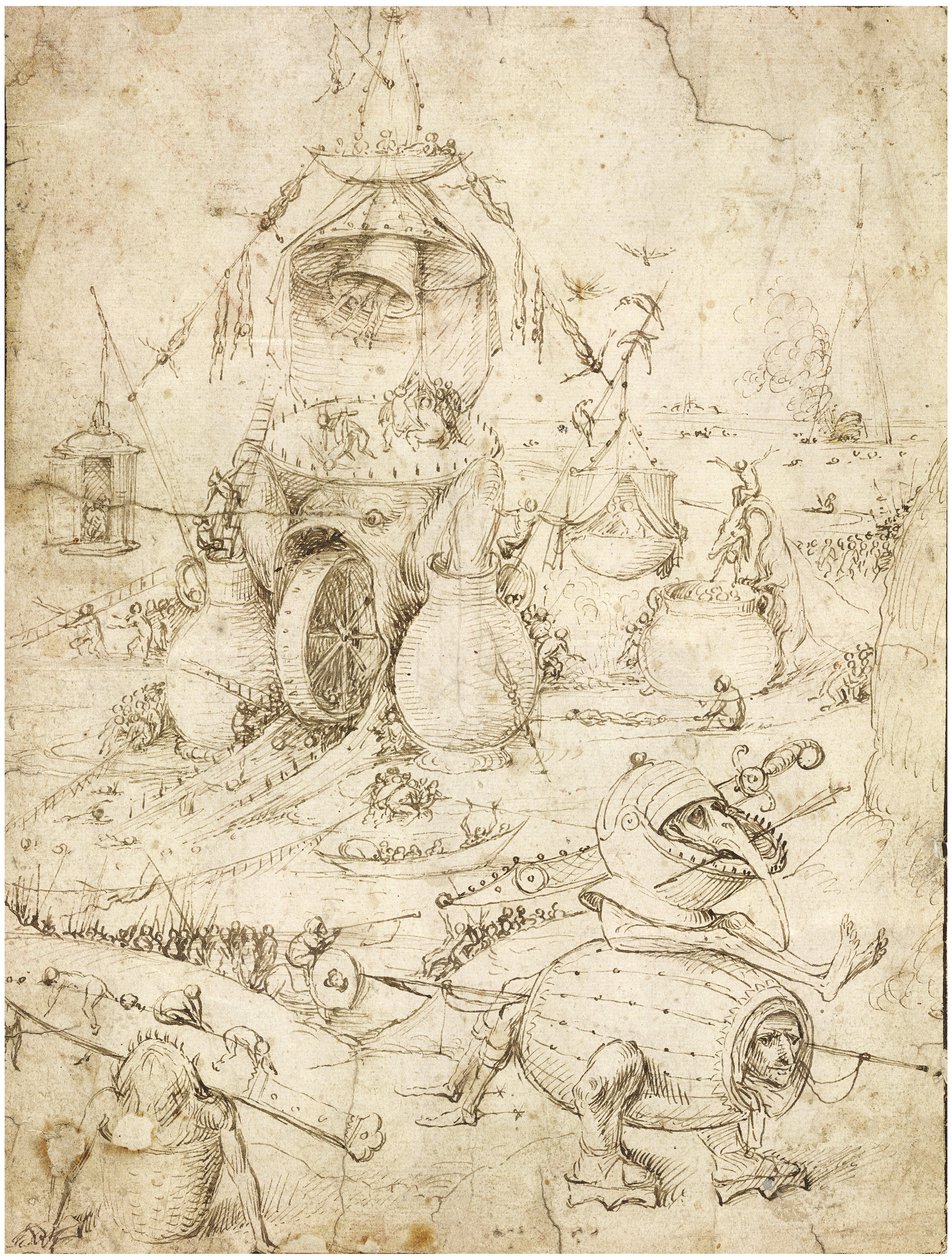 Infernal Landscape par Bosch, Hieronymus (c. 1450-1516)。 钢笔，纸本棕色印度墨水，c。 1500，私人收藏 作者 Hieronymus Bosch