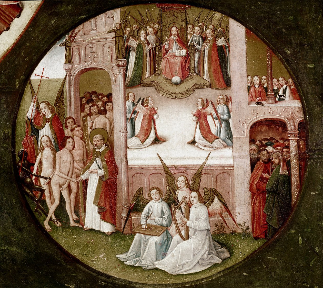 天堂。 七大罪和最后四件事的细节（面板上的油） 作者 Hieronymus Bosch