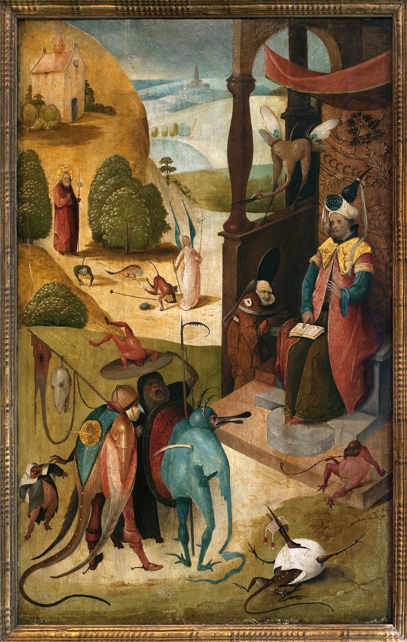 圣詹姆斯少校和魔术师赫莫金。 Hieronymus Van Aeken (Aken) 和 Jerome Bosch (1450-1516) 作画，木版油画 作者 Hieronymus Bosch