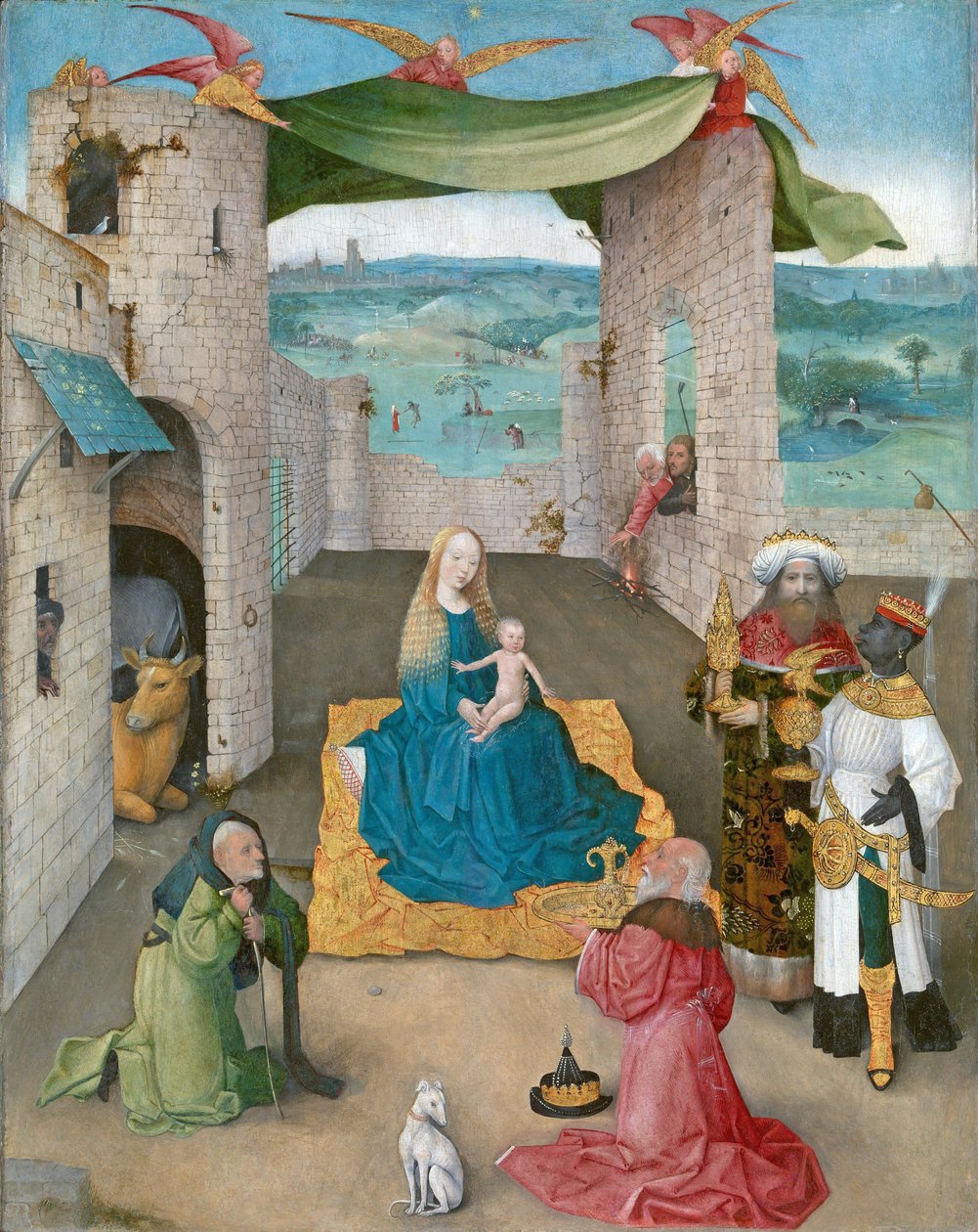 对魔法师的崇拜，c.1475（橡木上的油和金） 作者 Hieronymus Bosch