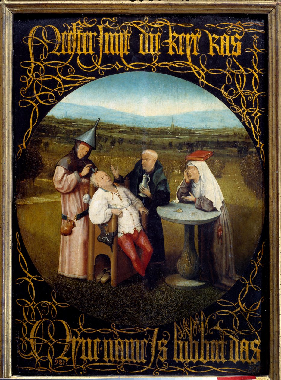 福利之石的提取。 Hieronymus Van Aeken (Aken) 和 Jerome Bosch (1450-1516) 的绘画 作者 Hieronymus Bosch