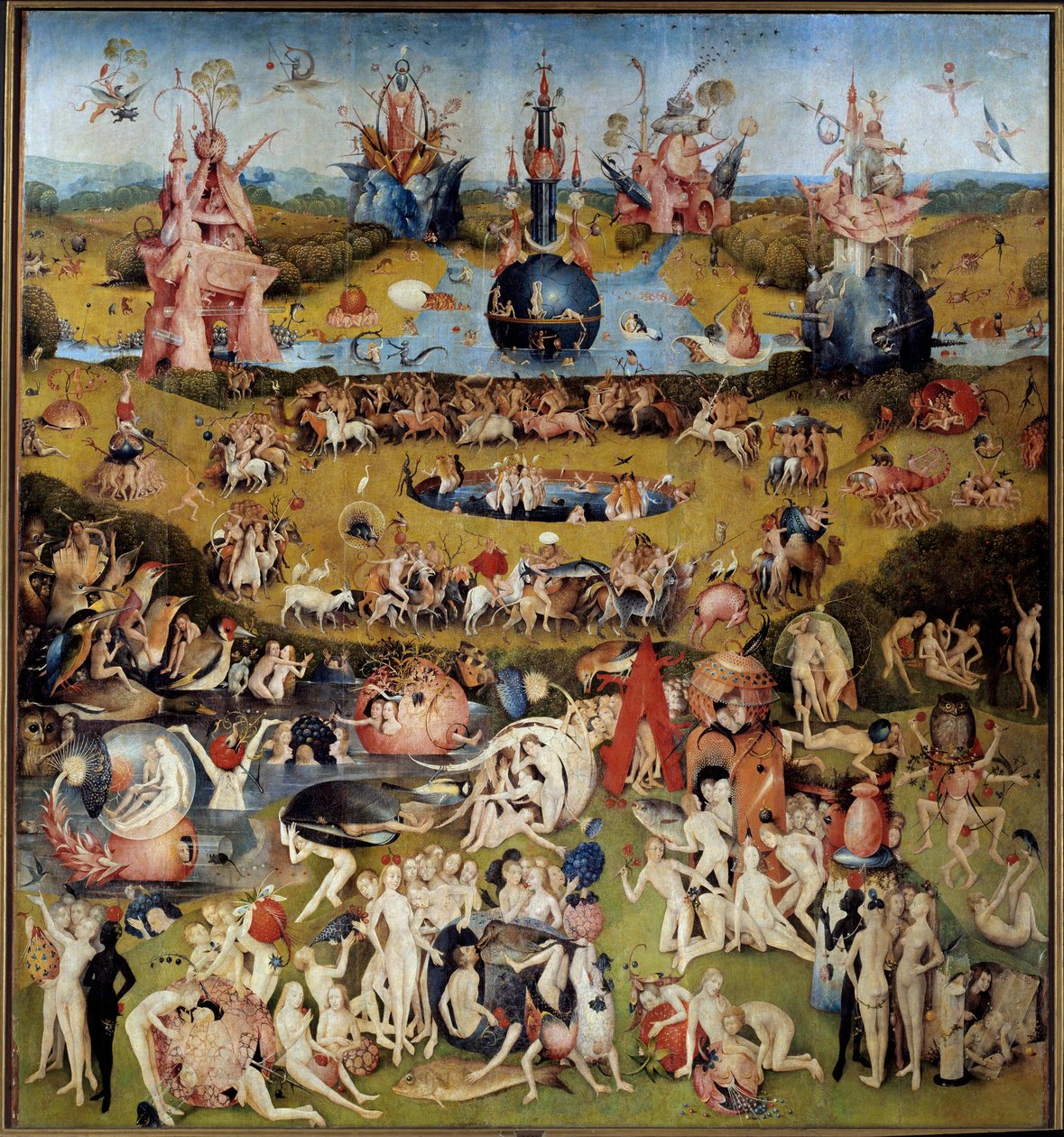 人间欢乐花园。 中央画面：恋人品尝水果 作者 Hieronymus Bosch