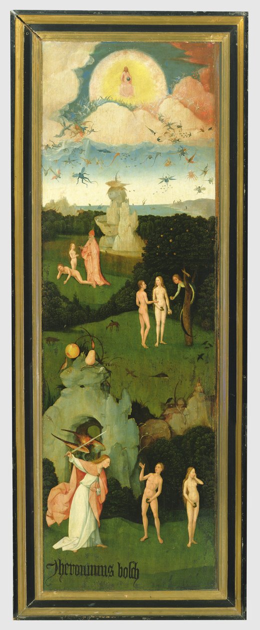 Haywain：三联画的左翼描绘了伊甸园，c.1500（小组） 作者 Hieronymus Bosch
