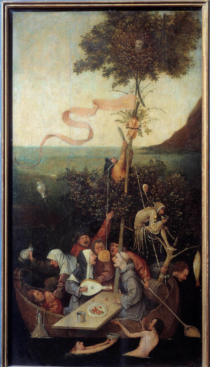 一群醉酒疯子的疯狂场景中殿。 Hieronymus Van Aeken (Aken) 和 Jerome Bosch (1450-1516) 的绘画 作者 Hieronymus Bosch