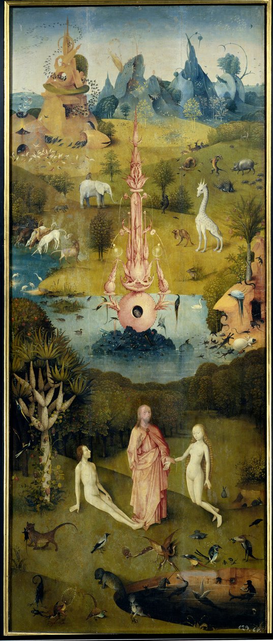 乐园，亚当和夏娃的诞生（《世外桃源》左侧展板） 作者 Hieronymus Bosch
