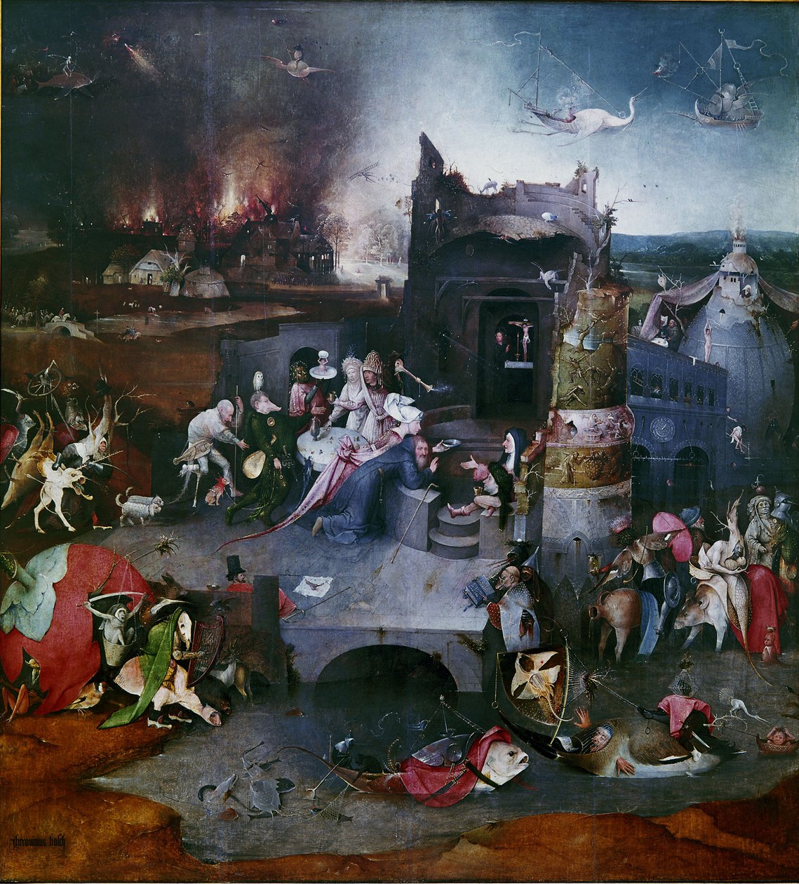 1495年至1515年之间的三联画的圣安东尼中央诱惑 作者 Hieronymus Bosch