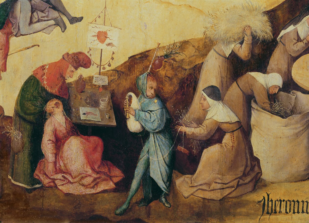 拔毛器，风笛演奏者和木材收藏家，Haywain Triptych中央面板的细节，1515（详见3429） 作者 Hieronymus Bosch