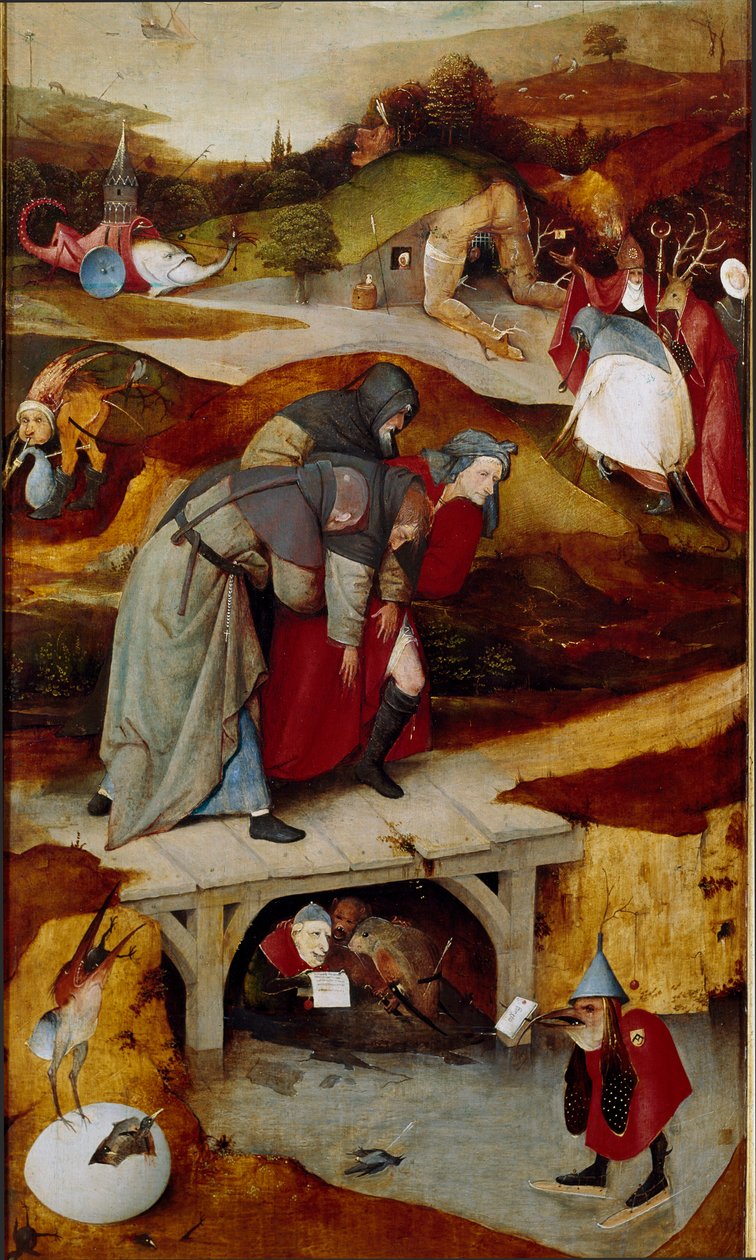 诱惑三联画（细节）1505-1506（布面油画） 作者 Hieronymus Bosch