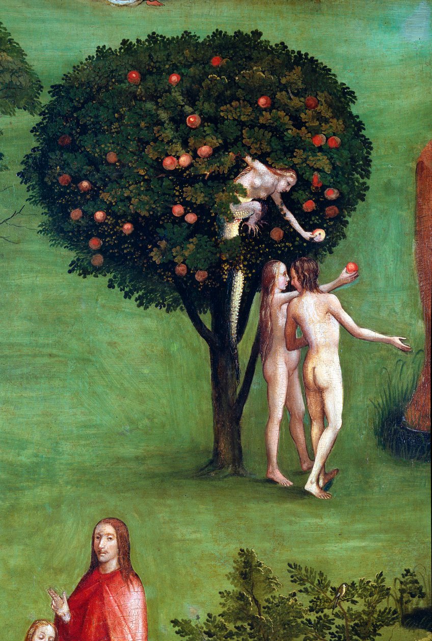 最后审判的特里普提克》，左板。亚当和夏娃在天堂，细节（木板画，约1504年 作者 Hieronymus Bosch
