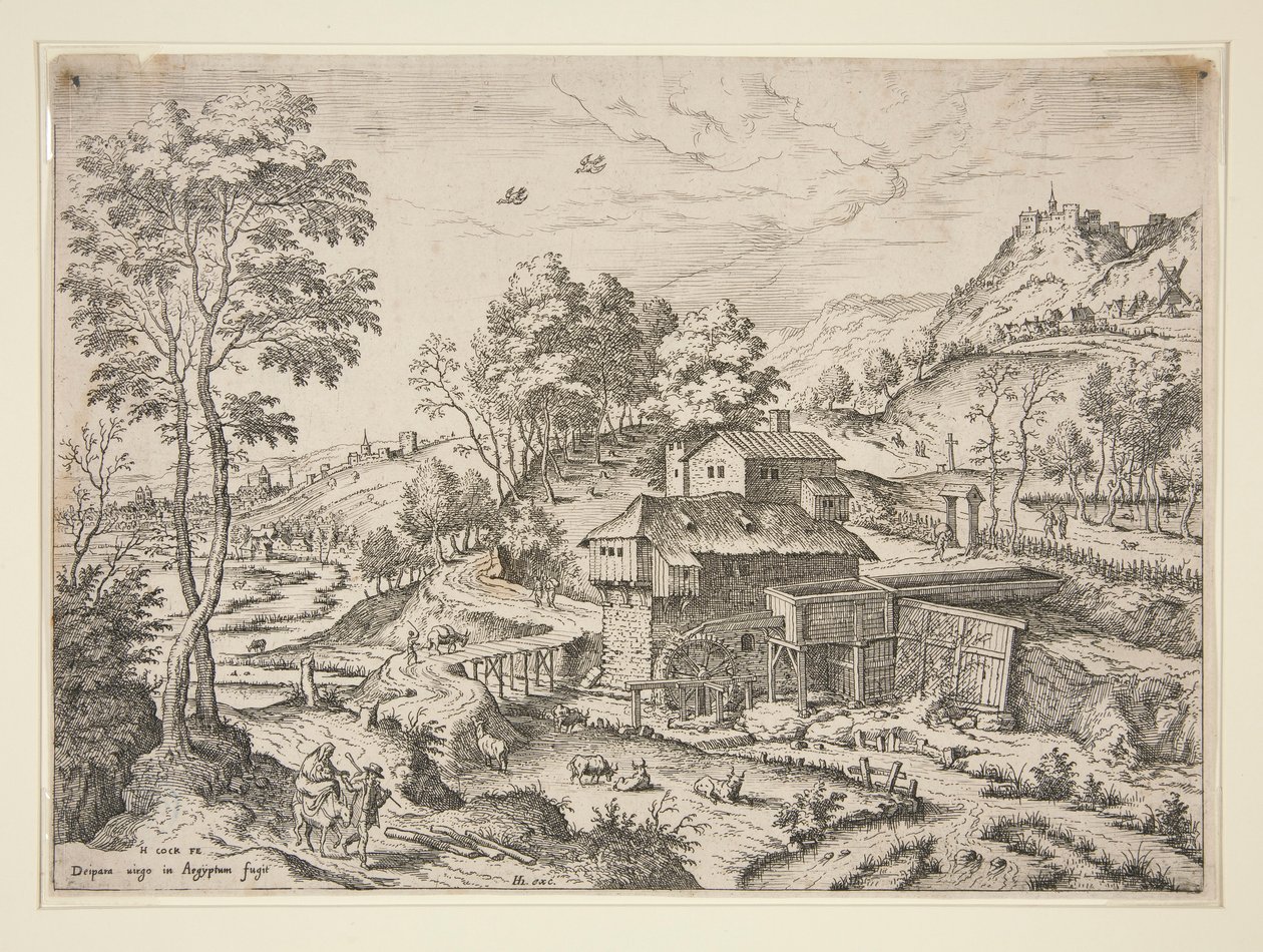 飞入埃及，选自《圣经》和神话场景风景画 作者 Hieronymus公鸡
