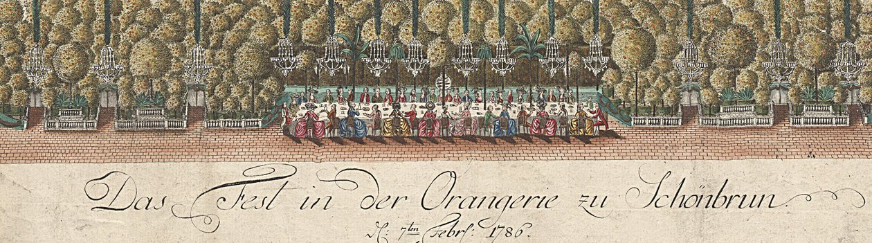 德语: 美泉宫桔园里的聚会 - 1786年2月7日 作者 Hieronymus Loschenkohl