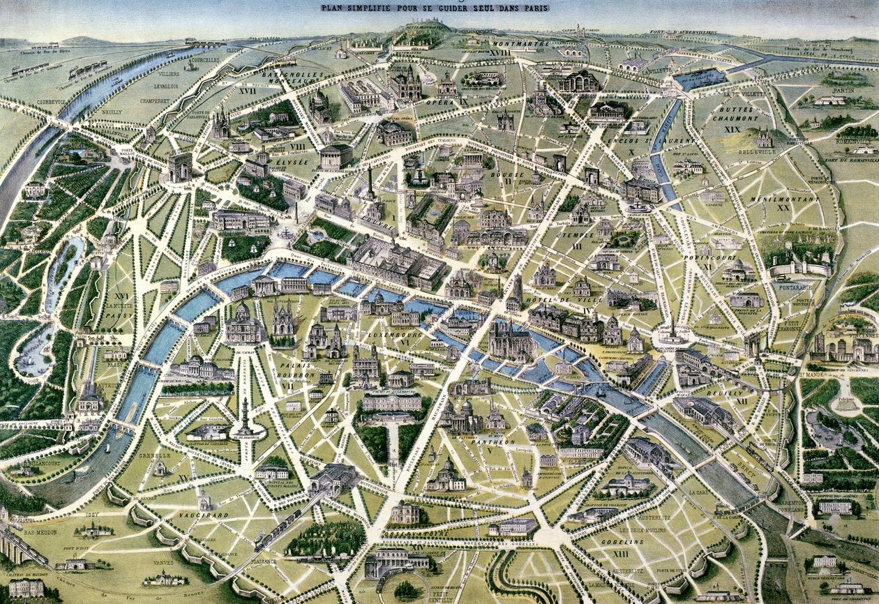 Baron Georges Haussmann在“Grands Travaux”期间的巴黎地图（1809-91）1864 作者 希拉尔·格斯努（Hilaire Guesnu）