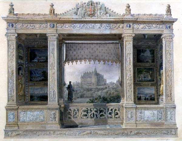 夏蒂龙-科里尼-蒙莫朗西城堡，约1820年（纸上水彩画）。 作者 希拉尔·蒂埃里（Hilaire Thierry）