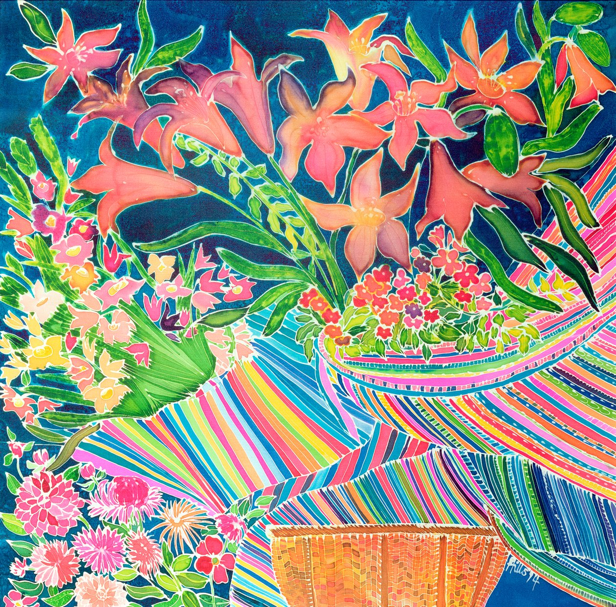 危地马拉百合，绝对美妙的套装，1994年（丝绸上的彩色墨水） 作者 希拉里·西蒙（Hilary Simon）