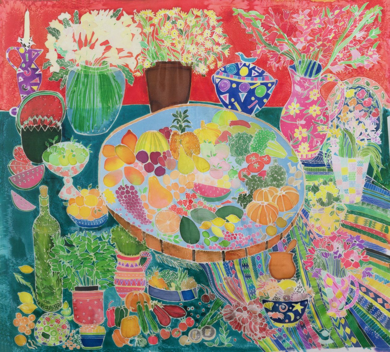 危地马拉表，1995年（丝绸上的彩色墨水） 作者 希拉里·西蒙（Hilary Simon）