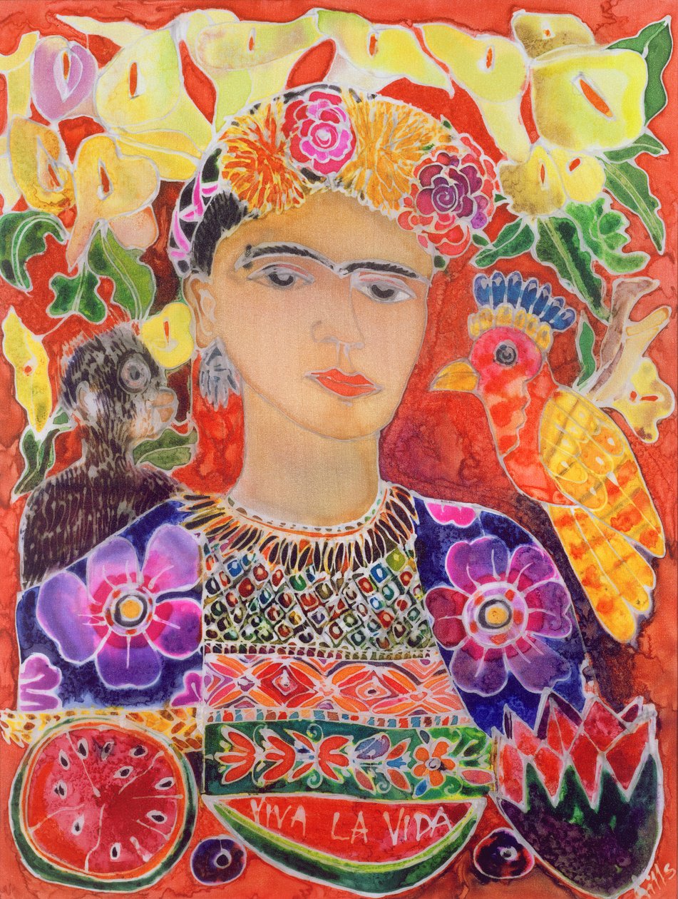 尊敬Frida Kahlo，2002年（丝绸上的彩色墨水） 作者 希拉里·西蒙（Hilary Simon）