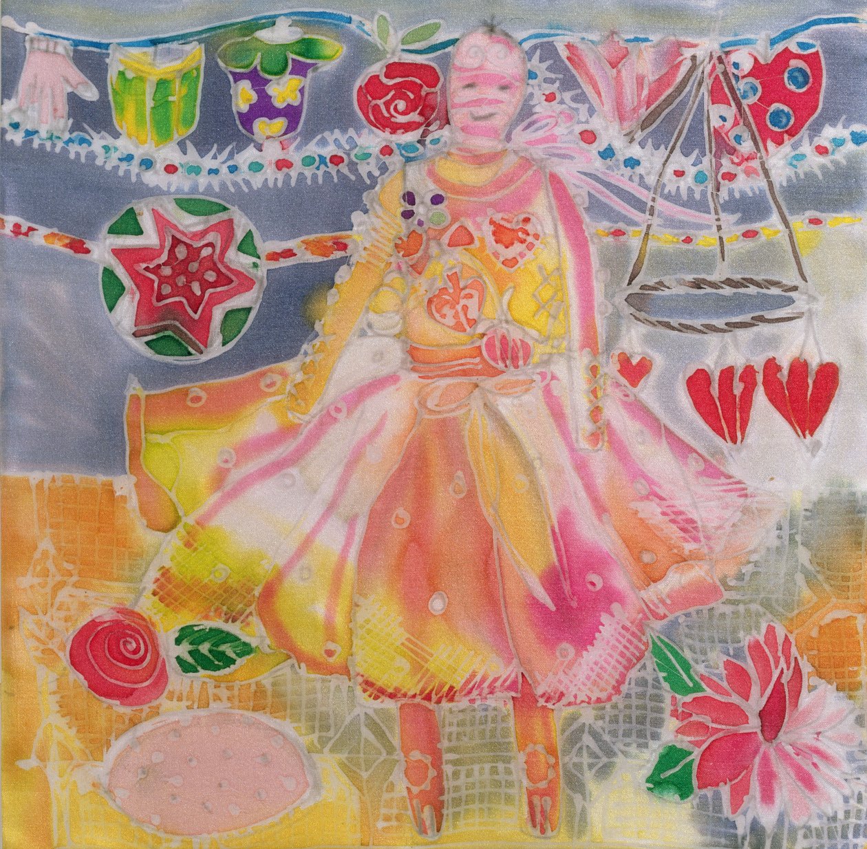 心与花的童话，2006（丝绸染料） 作者 希拉里·西蒙（Hilary Simon）