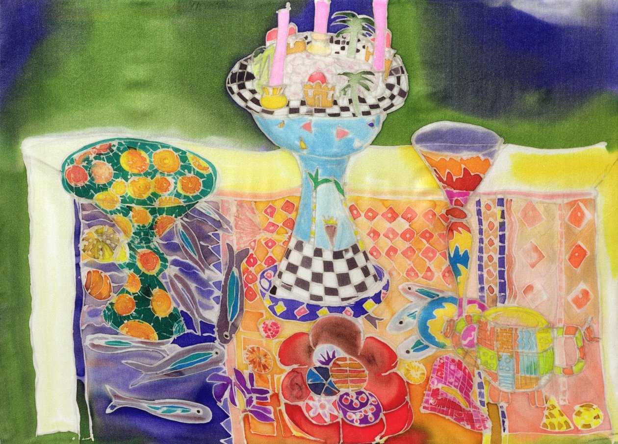 Fish Table，2006（丝绸染料） 作者 希拉里·西蒙（Hilary Simon）