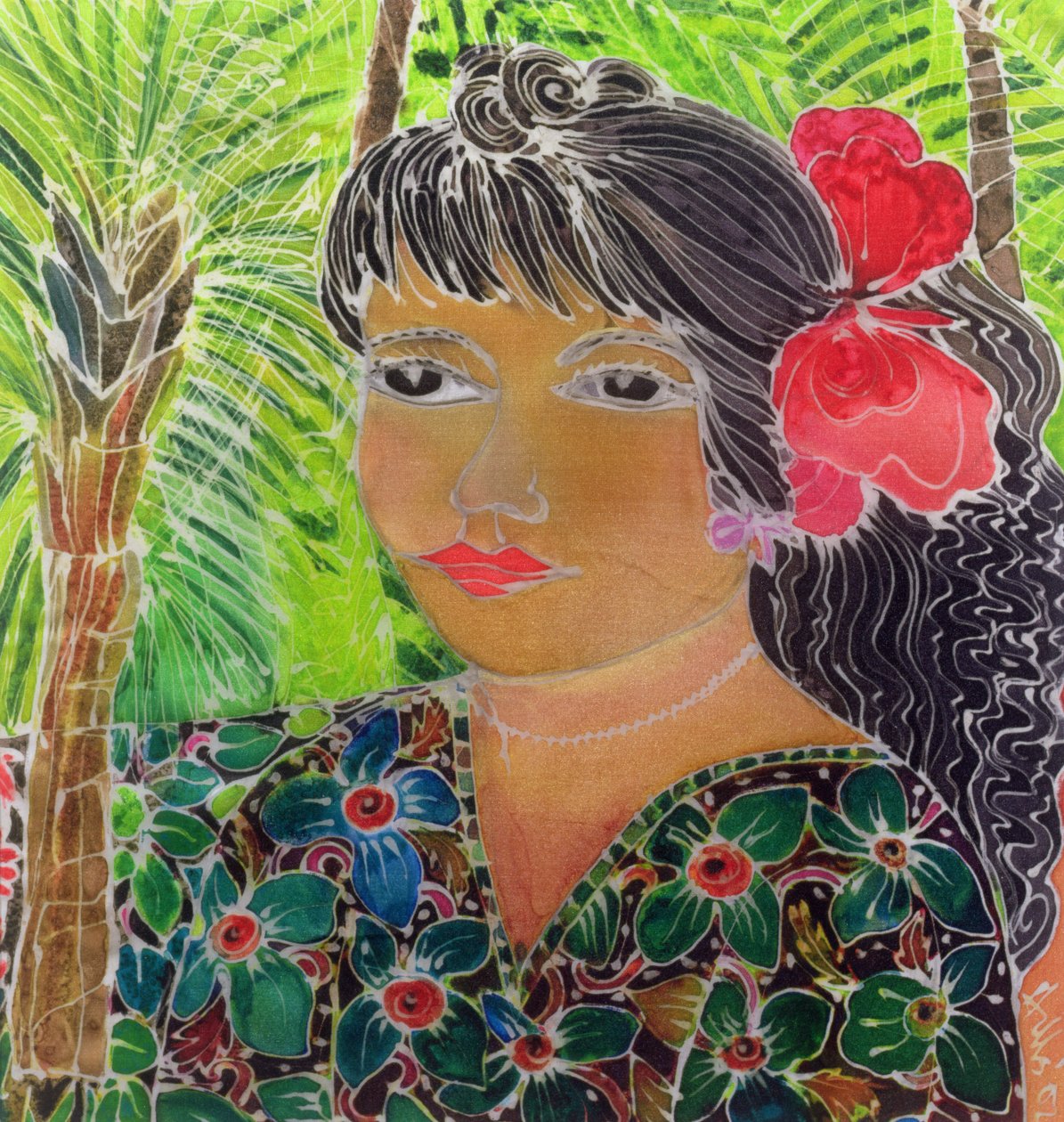 芙蓉夫人（丝绸上的彩色墨水） 作者 希拉里·西蒙（Hilary Simon）