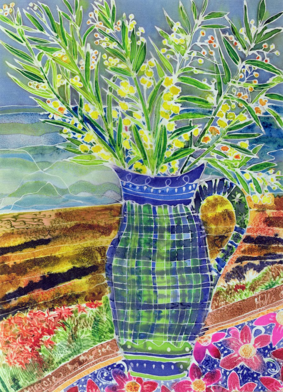给我母亲的含羞草（丝绸上的彩色墨水 作者 希拉里·西蒙（Hilary Simon）