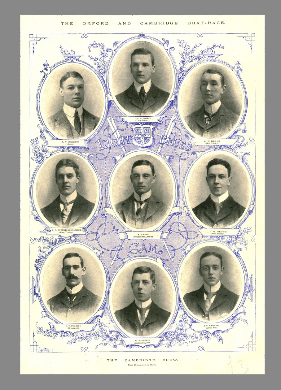 剑桥船员，牛津和剑桥划船比赛，1898年。 作者 丘陵和桑德斯