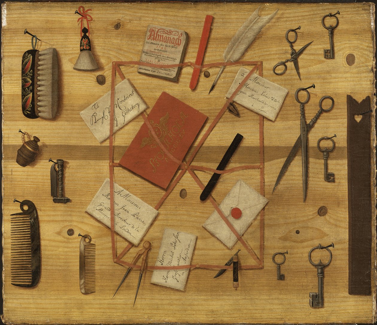 Ratelier a lettres - 信架。索玛尔、辛德里克-塞巴斯蒂安（1702-1790 年）的错视画。布面油画 作者 塞巴斯蒂安·索马尔（Hindric Sebastian Sommar）