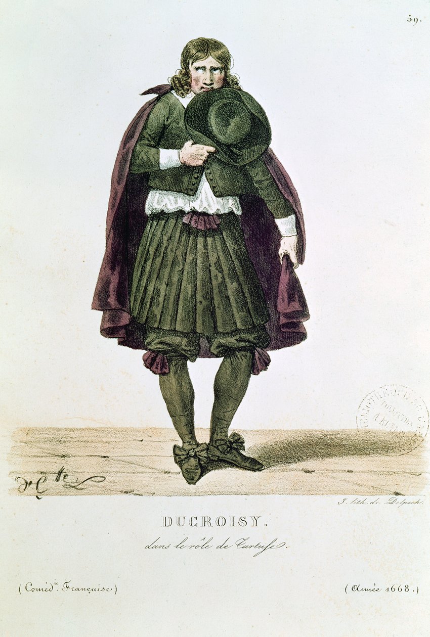 Ducroisy于1668年担任Tartuffe的主角，来自L. Lecomte的“Costumes de Theater de 1600 a 1820”，由Francois Seraphin Delpech（1778-1825）镌刻 作者 Hippolyte Lecomte