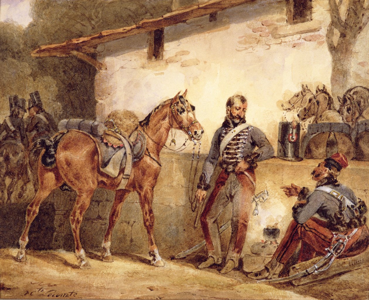 法国士兵休息，1831年（纸上用水粉和水粉） 作者 Hippolyte Lecomte