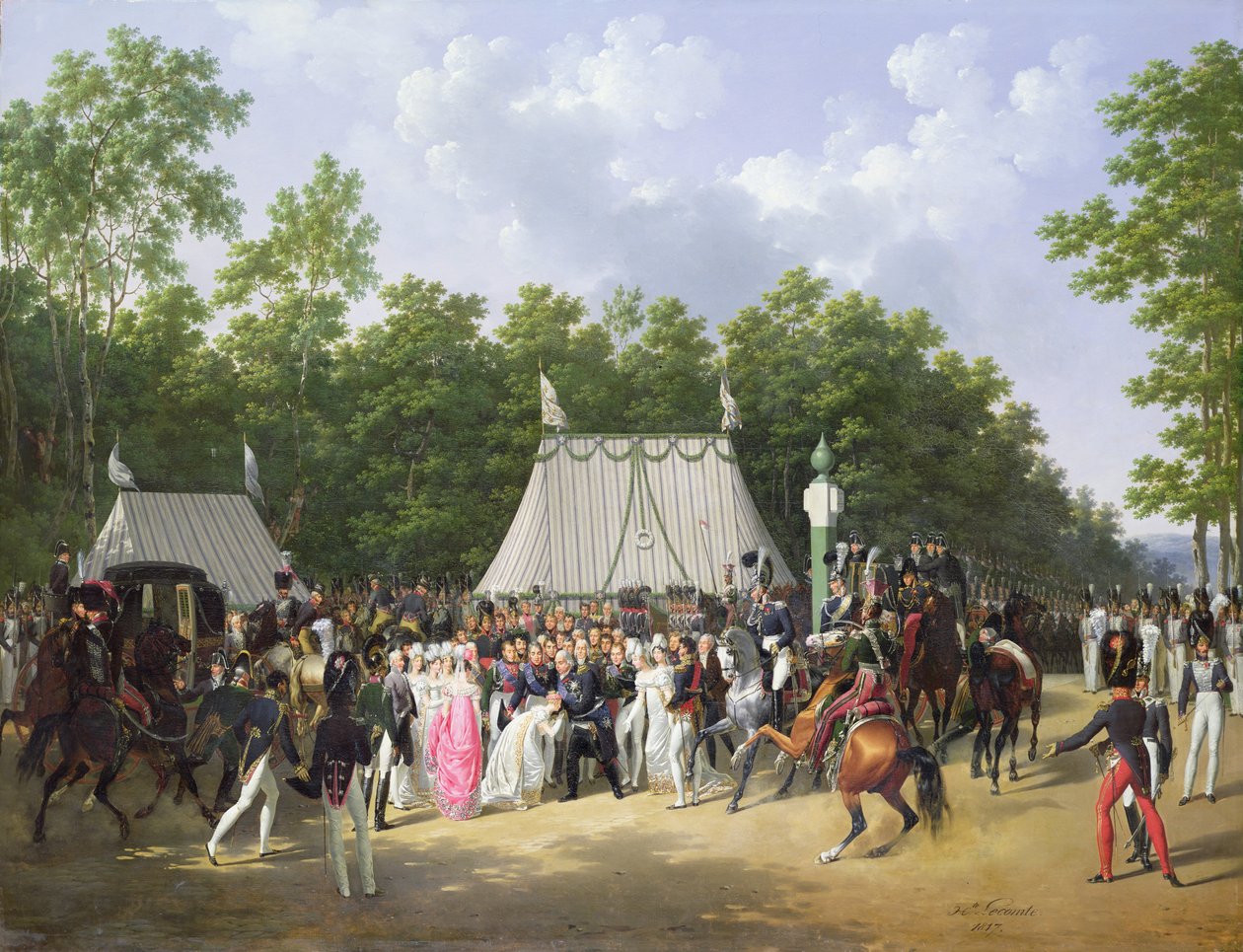 路易十八（1755-1824）1817年6月15日，1816年6月15日在枫丹白露森林的Croix de Saint-Herem，西西里公主玛丽 - 卡罗琳 - 费迪南德·德波旁 作者 Hippolyte Lecomte