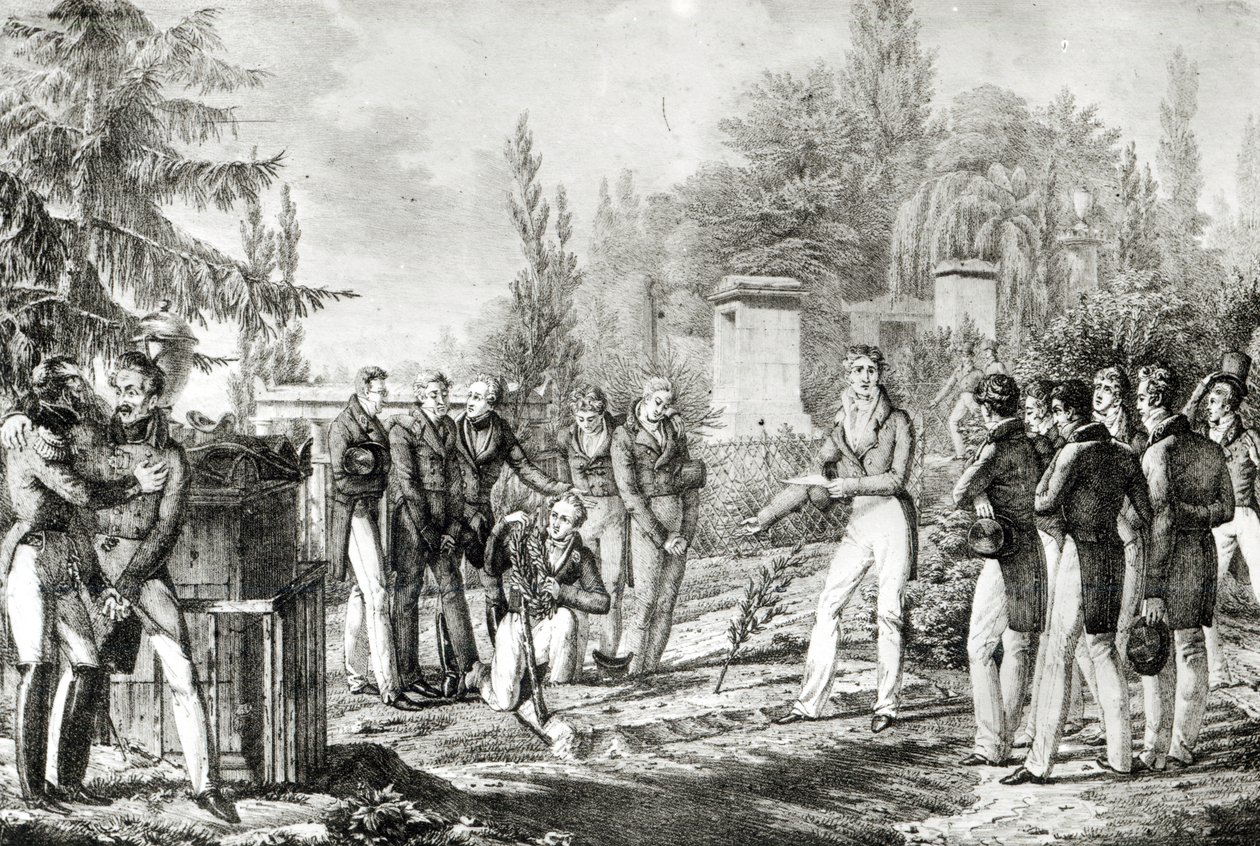 1818年9月，Gaspard Monge（1746-1818）墓的Ecole Polytechnique学生 作者 Hippolyte Lecomte
