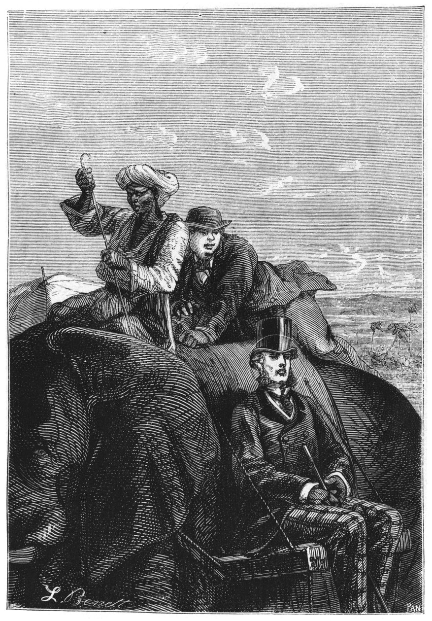 Phileas Fogg和路路通，19世纪末Jules Verne（1828-1905）的“八十天环游世界”中的插图 作者 希波吕特·莱昂·贝内特