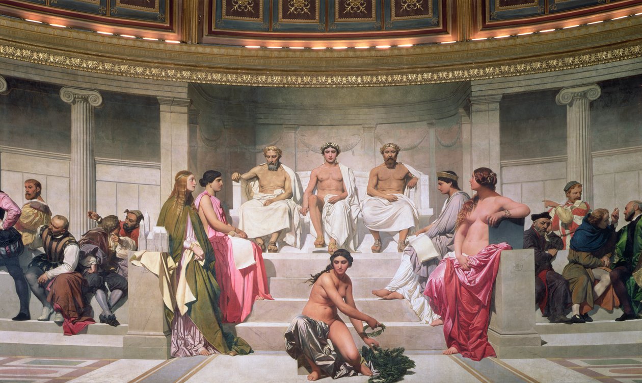 Hemicycle：所有年代的艺术家，Ictinus，Apelles和Phidias的细节，1836-41壁画也参见83553和83555 作者 希波吕特·德拉罗什（Hippolyte Delaroche）