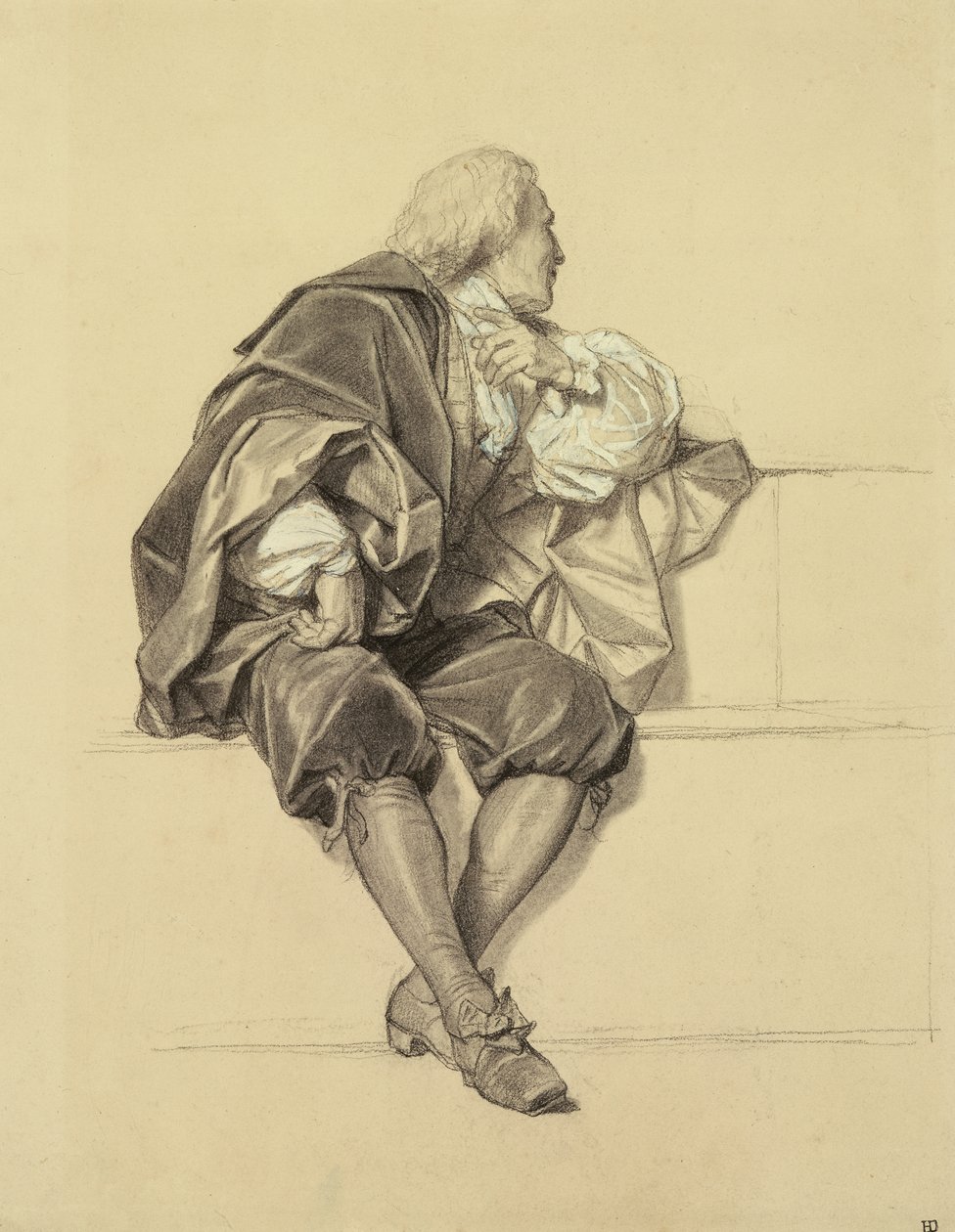 研究Pierre Puget（1620-94）在Ecole des Beaux Arts的Hemicycle（铅笔和木炭在纸上）的肖像 作者 希波吕特·德拉罗什（Hippolyte Delaroche）