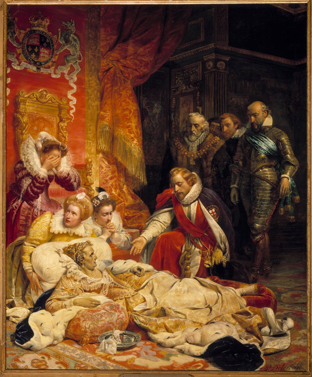 英国女王伊丽莎白·伊尔（Elizabeth Iere）于1603年去世，伊丽莎白女皇因忧郁症和疾病去世，死于24-03-1603，周围是朝臣。保罗·德拉罗什（Paul Delaroche）绘画 作者 希波吕特·德拉罗什（Hippolyte Delaroche）