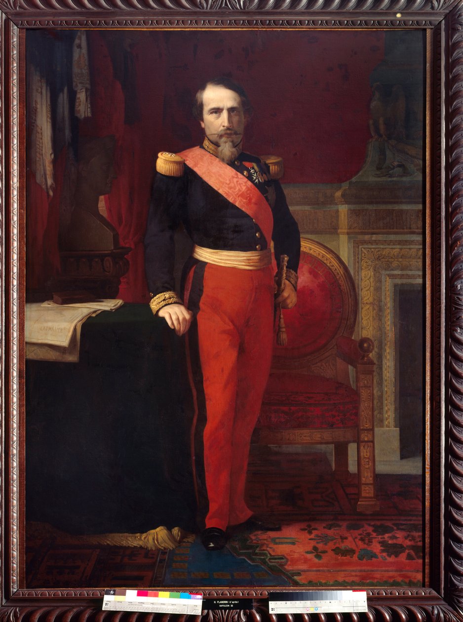Portrait en pied de Napoleon III (1808-1873) Painting by Hippolithe Flandrin (1809-1864). 1862. Dim. 2.12 x 1.47. Musee du Chateau, Compiegne - Full-length portrait of Napoleon III (1808-1873). Painting by Hippolithe Flandrin (1809-1864). 1862. 2.12 x 1.47 作者 伊波利特·弗兰德林
