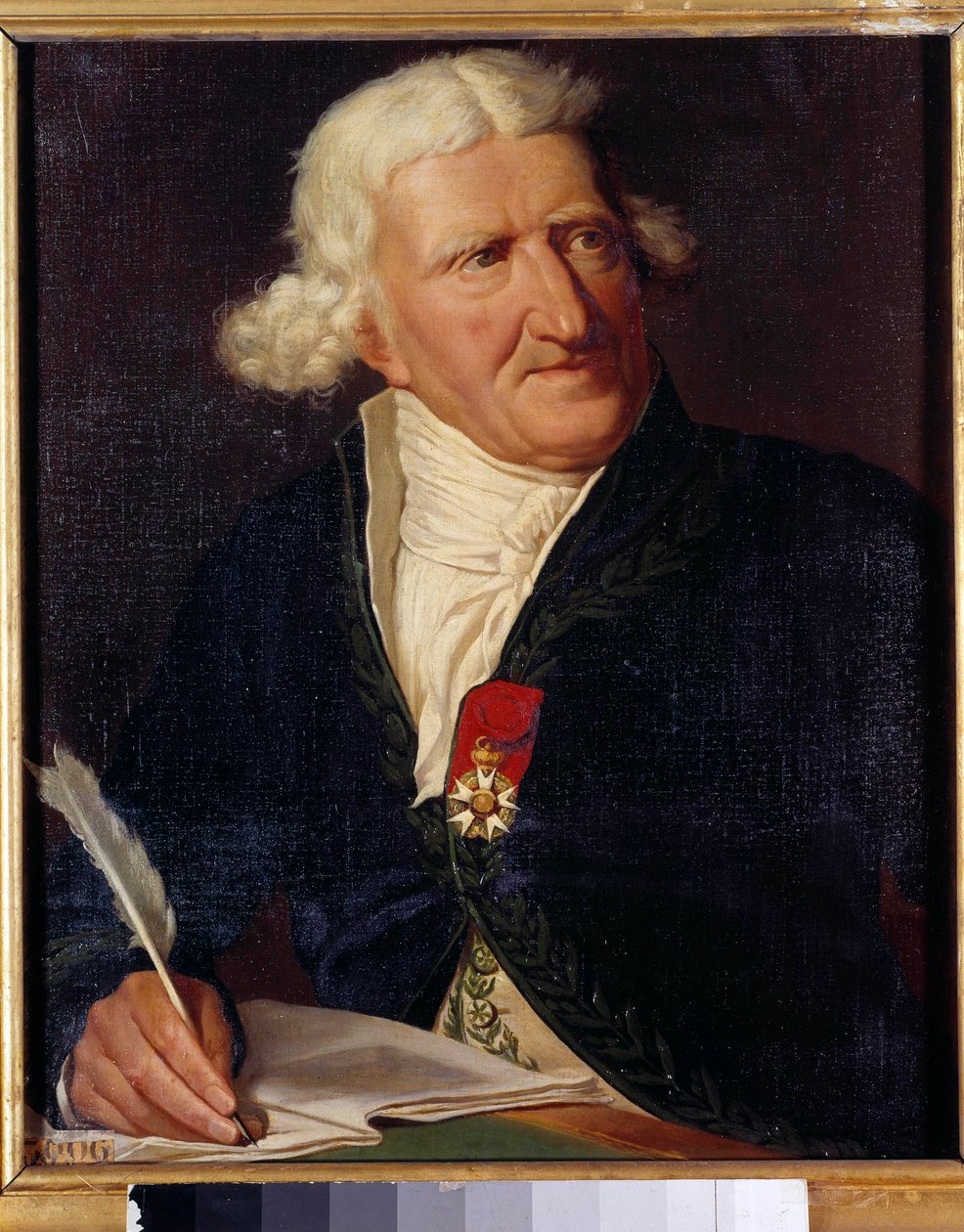 法国军事药剂师和农学家安托万·奥古斯丁·帕门蒂尔 (Antoine Augustin Parmentier, 1737-1813) 的肖像 伊波利特·伊索多尔·杜普伊斯·科尔森 (Hippolyte-Isodore DupuisColson, 1820-1862) 绘画，1857 年。昏暗。 0,65x0,54 m。 作者 伊波利特·伊西多尔·杜普伊斯·科尔森