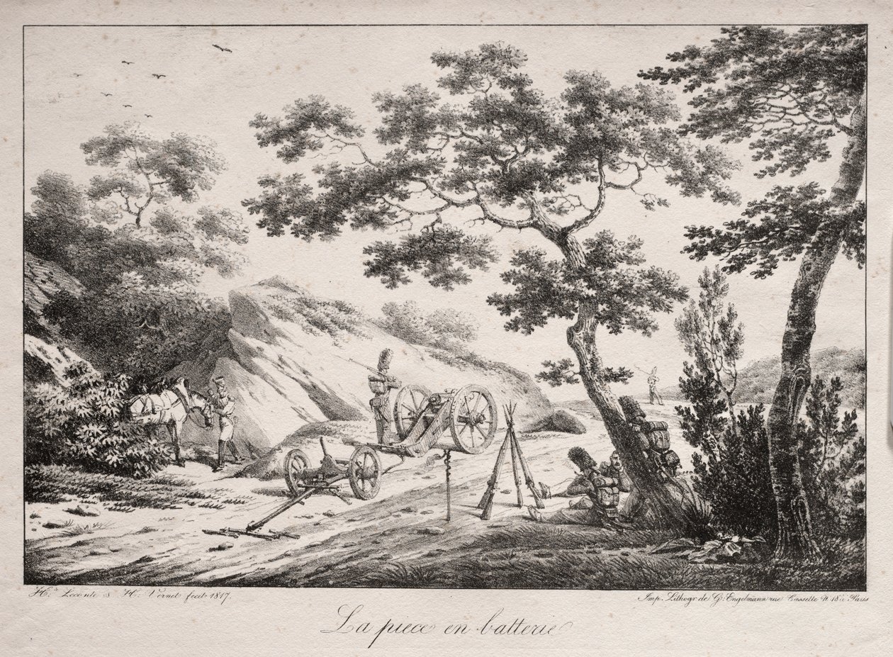 佳能准备射击，1817年。 作者 Hippolyte Lecomte