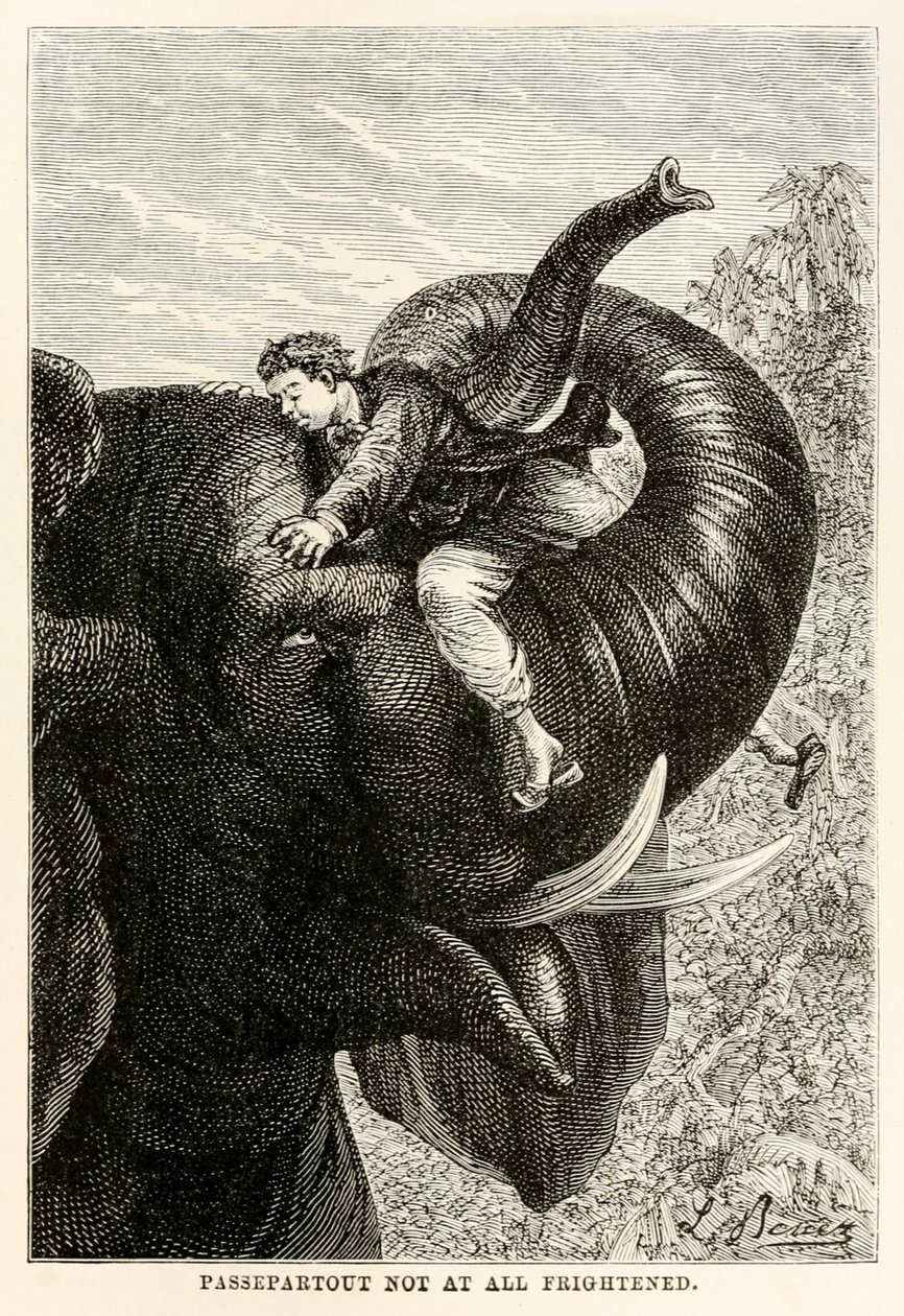 Passepartout完全没有受到惊吓，来自Jules Verne（1828-1905），1873年的八十天环游世界 作者 贝尼特之后的希波吕特·莱昂