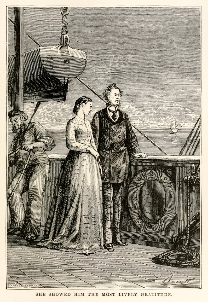 她向他展示了最热烈的感激之情，来自Jules Verne（1828-1905）的八十天环游世界，由Henri-ThéophileHildebrand（1824-97）刻，1873年 作者 贝尼特之后的希波吕特·莱昂