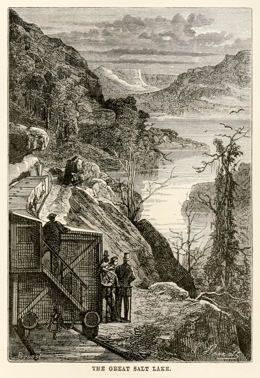 大盐湖，由朱尔斯凡尔纳（1828-1905）在八十天环游世界，由Prévost刻，1873年 作者 贝尼特之后的希波吕特·莱昂