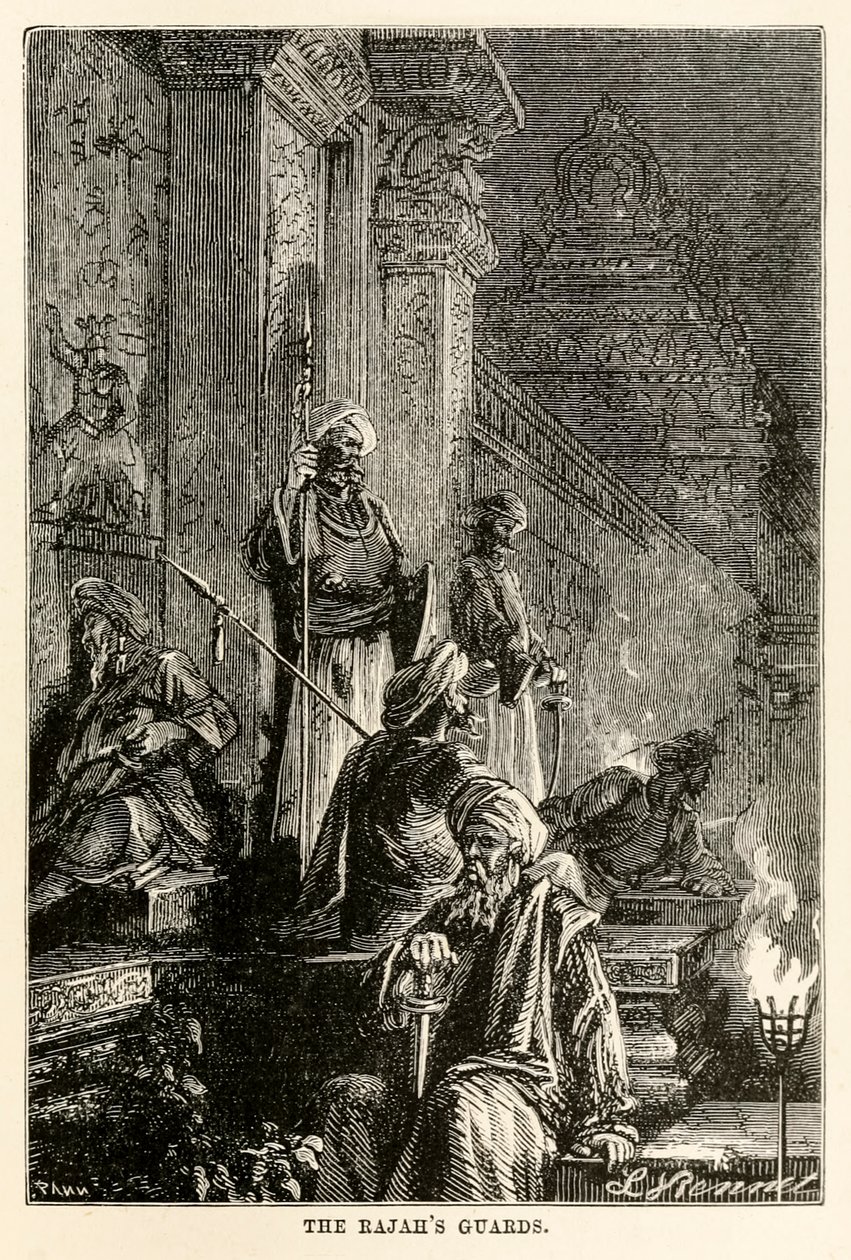 拉贾斯守卫，来自朱尔斯凡尔纳（1828-1905）的八十天环游世界，由AdolpheFrançoisPannemaker（1822-1900）刻，1873年 作者 贝尼特之后的希波吕特·莱昂