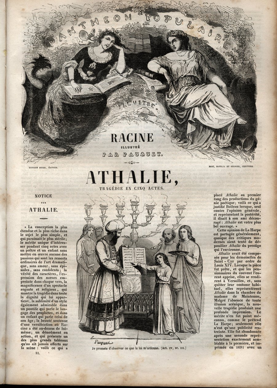 让-拉辛的五幕悲剧《Athalie》--《让-拉辛作品集》中的版画，由Pauquet绘制，Emile de La Bedolliere作了说明 - 1851年 作者 希波吕特·路易斯·鲍奎特